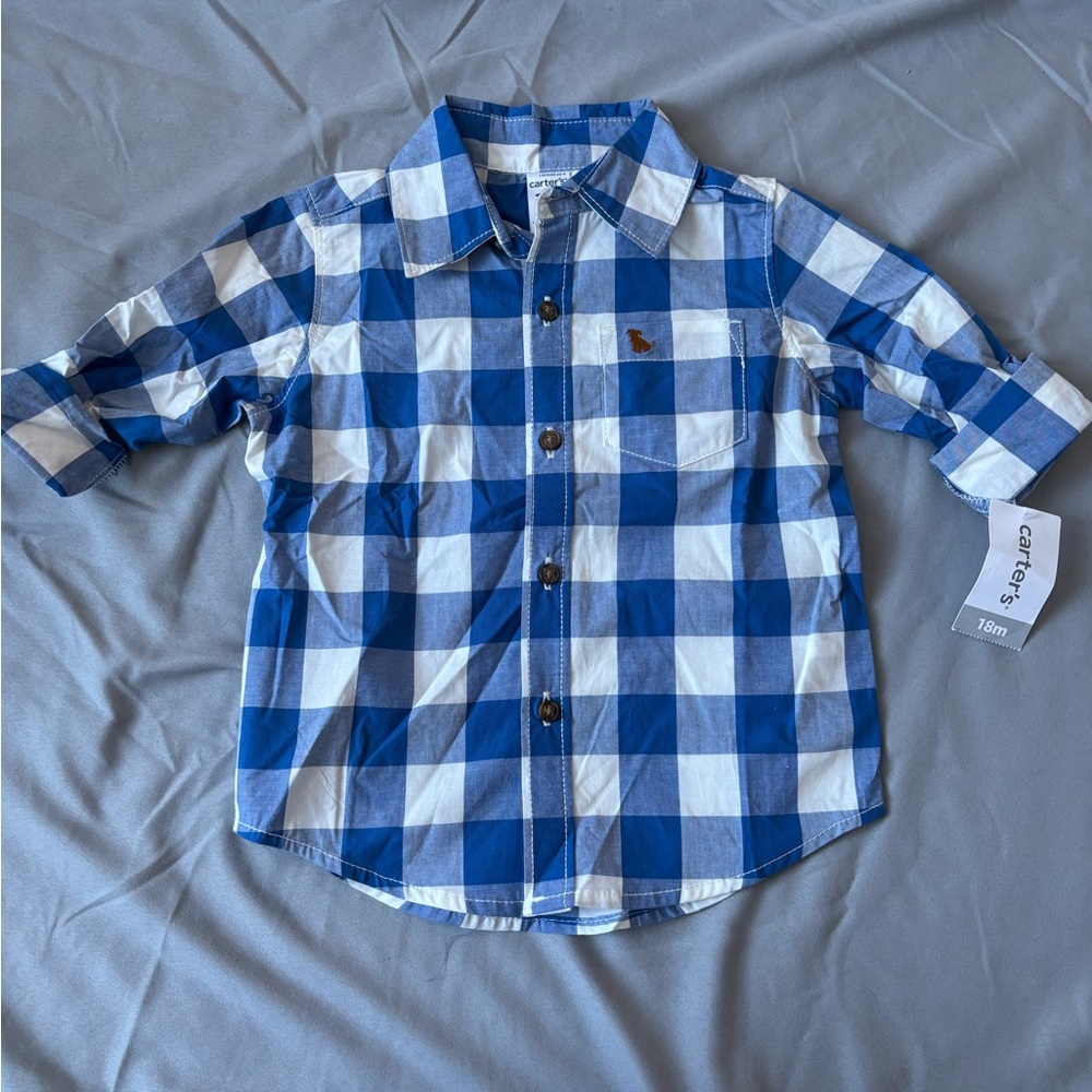 Carter's Blue and White Checkered Shirt